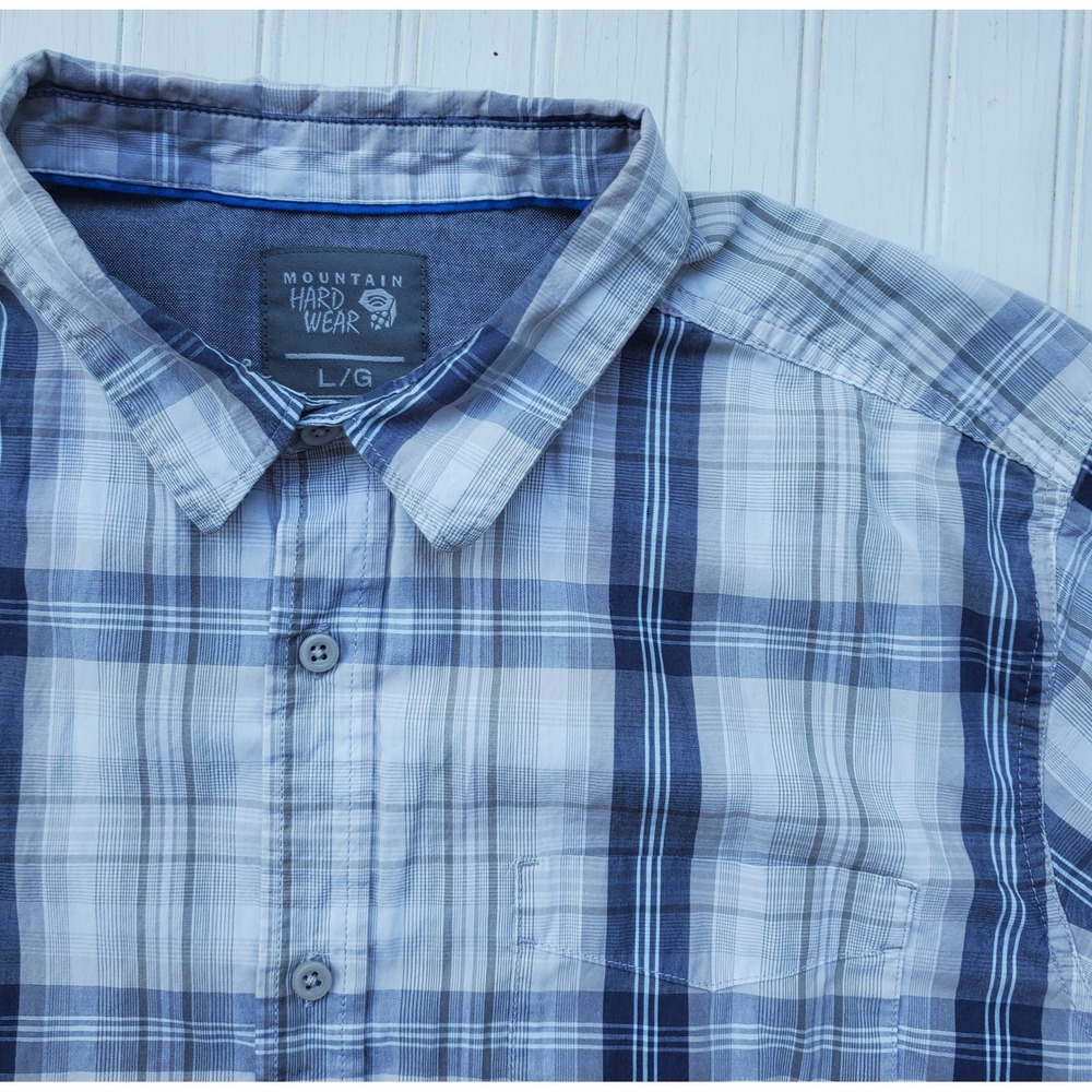 Mountain Hardwear Mens Blue White Plaid Short Sleeve Button Up Shirt‎ Size Large
